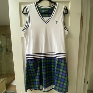 NWT William Murray Womens Classic Lacey White Tartan Plaid Golf Dress